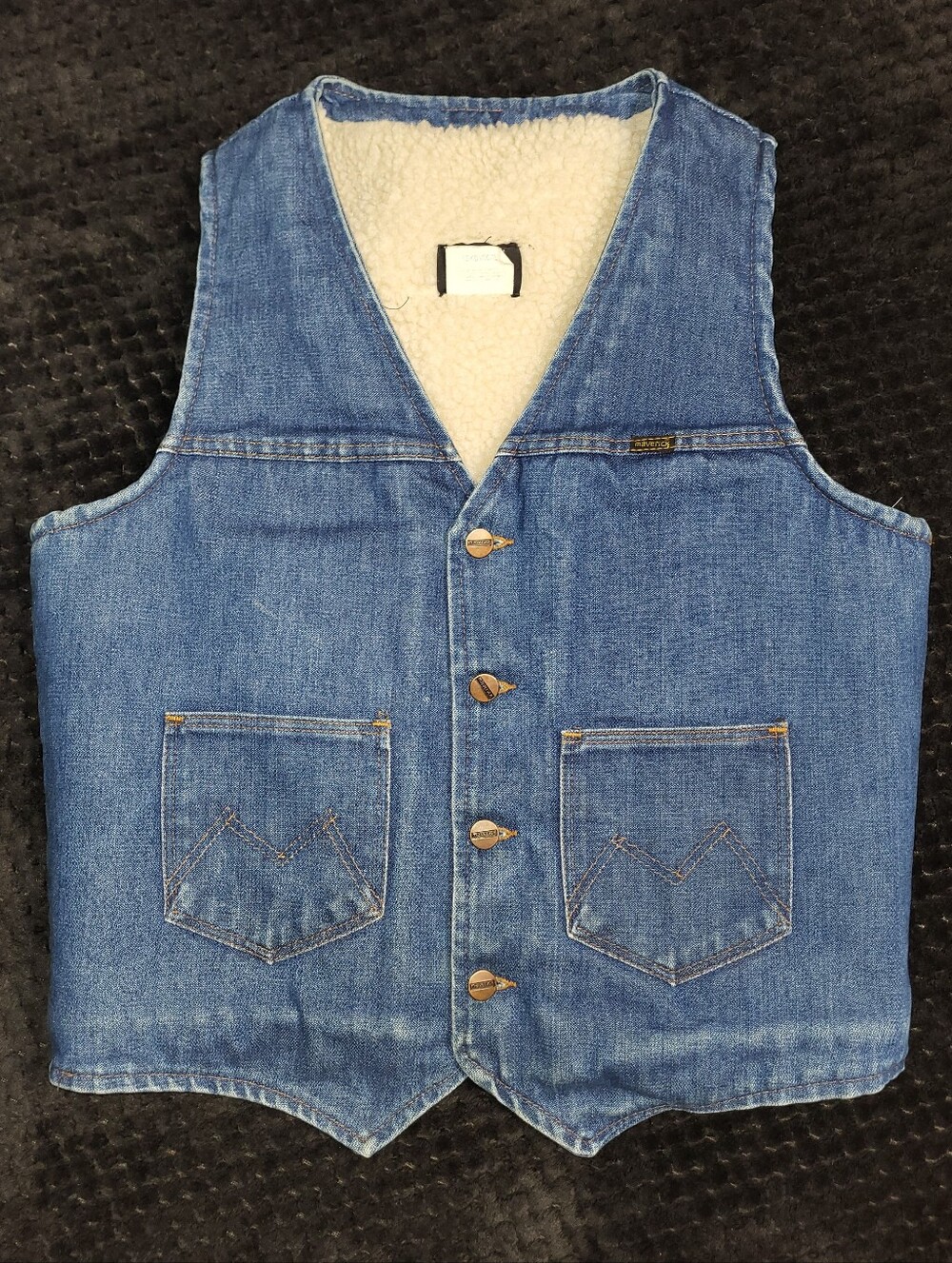 Vintage Denim Vest with Fleece Lining Maverick Automaticks 70s M grunge